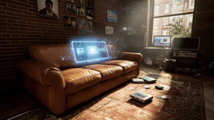 Timeless Fusion: A 1990s Family Living Room Meets Futuristic Gadgets