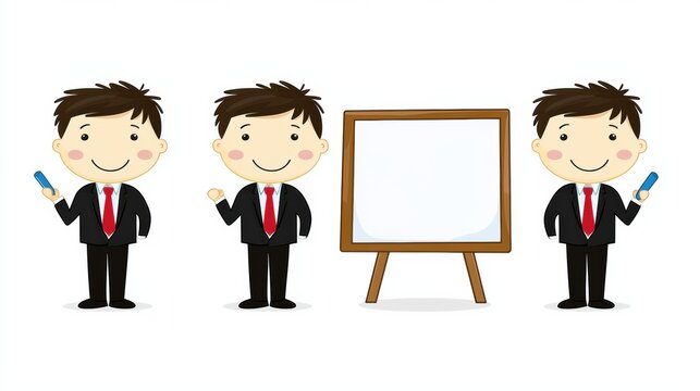 Business Characters Presenting Ideas with a Blank Board
