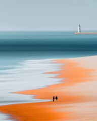 Fototapeta premium Couple walks on beach