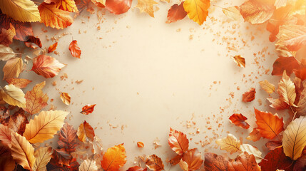 Autumn leaves in warm hues scattered across a light background, capturing the essence of a crisp, fall afternoon.