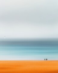 Fototapeta premium Three people stand on the beach