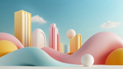 Abstract Cityscape with Colorful Geometric Shapes