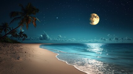 Moonlit Serenity: A Tranquil Night by the Ocean Shore