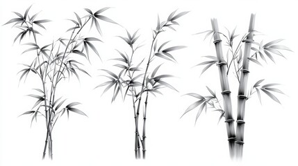 Obraz premium Elegant Bamboo Illustrations in Monochrome Style