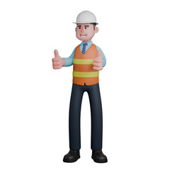 Professional Architect 3D Art. An Architect stands with both hands raising his thumbs. Male Urban Planner