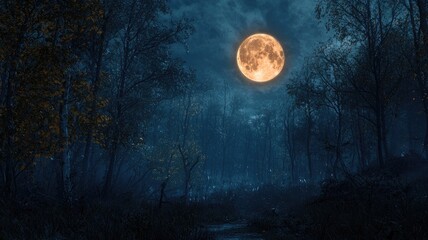 Fototapeta premium A Mystical Forest Path Under a Full Moon