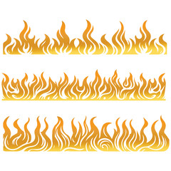 Flat fire borders set with flames of different size isolated on white background vector illustration.