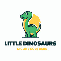 Vector Logo Illustration Little Dinosaurs Mascot Cartoon Style