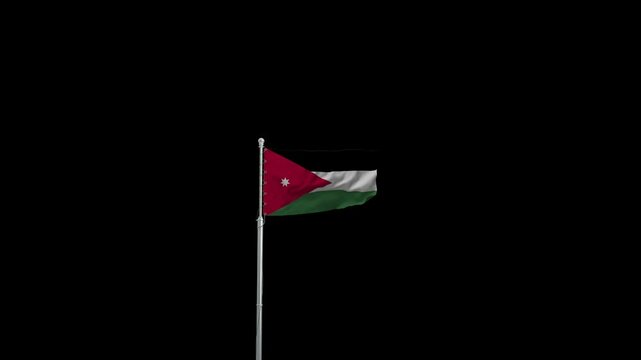 Animated video of Jordan flag waving in the wind with alpha channel.
