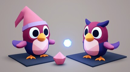 Obraz premium Cute Cartoon Owls with Geometric Shapes