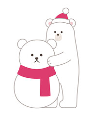雪だるまを作る白熊のベクターイラスト。冬、マフラー、帽子、シロクマ、ホッキョクグマ、クリスマス