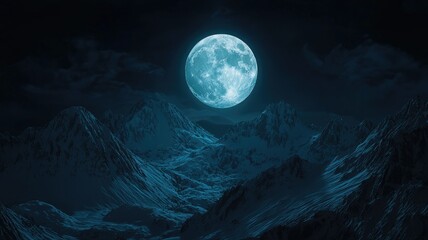 Fototapeta premium A Full Moon Illuminates Snowy Mountain Peaks at Night