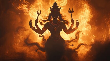 Hindu goddess in flames