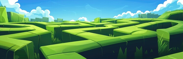 Obraz premium A Lush Green Maze with a Blue Sky Background