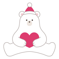 クリスマスの白熊のベクターイラスト。冬、ハート、帽子、シロクマ、ホッキョクグマ