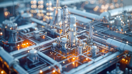 Fototapeta premium Oil refinery plant for crude oil industry on desert in evening twilight, energy industrial machine for petroleum gas production background