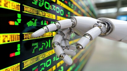 Robotic Hand Interacting with Digital Stock Market Display