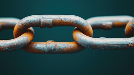 Explore the intricate beauty of rustic metal chain links featuring a weathered texture and vibrant patina against a clean backdrop.