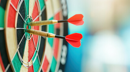 Darts strike the bullseye on target boards, symbolizing precision in project management and scope definition.