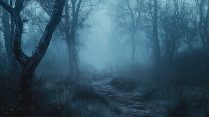 A Foggy Path Through a Dark, Mysterious Forest