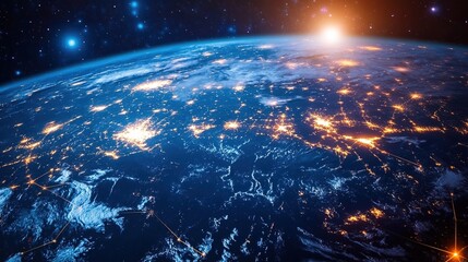Obraz premium Connectivity Of Global network With Glowing Dot 