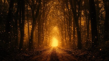 Obraz premium A Mystical Forest Path Illuminated by Glowing Lights