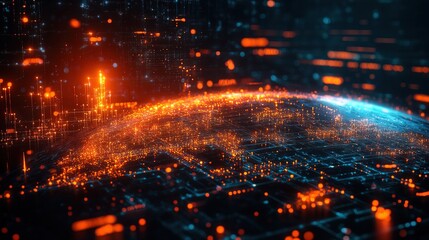 Fototapeta premium Digital world globe, concept of global network and connectivity on Earth