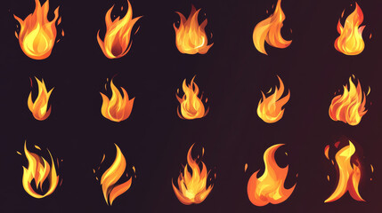 A collection of modern fire flame symbols, designed using vector graphics.