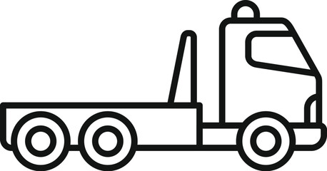Simple line art icon of a tow truck towing, perfect for topics related to roadside assistance and vehicle breakdowns