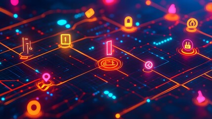 Fototapeta premium Abstract Digital Network with Glowing Lines and Icons