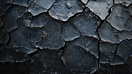 Cracked Black Surface with a Shiny, Wet Appearance