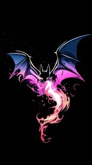 Obraz premium Fiery Bat Illustration with Purple and Pink Flames