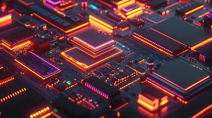 Obraz premium Abstract Circuit Board with Neon Lights Technology Background