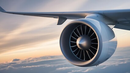 Detailed View of an Airplane Engine Above the Clouds