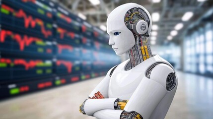 Futuristic Robot in Modern Technology Environment