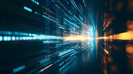 Obraz premium Abstract Digital Tunnel with Blue and Orange Lights