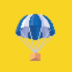 parachute box pixel art, vector illustration on isolated background.