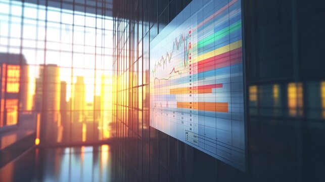 Futuristic Digital Task Tracker and Gantt Chart in Virtual Environment with Evening Light
