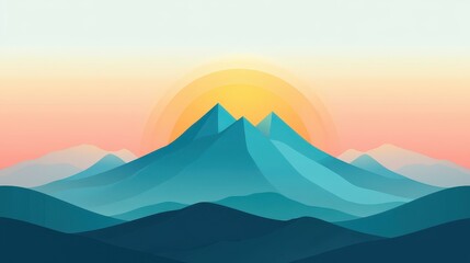 Immerse yourself in a serene mountain dawn, captured in vibrant flat design with intricate textures that evoke peace.