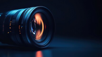 Abstract futuristic camera lens on dark background, with copy space 