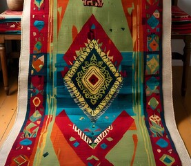 Obraz premium Intricately Textured Beige Rug in Minimalist Living Space