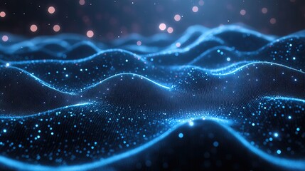 Abstract blue tech background with digital waves, dynamic network system 