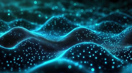 Abstract blue green technology background with a cyber network grid and connected particles 