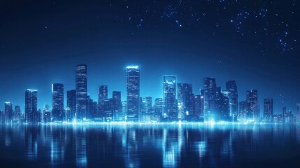 Fototapeta premium Night Cityscape with Reflection