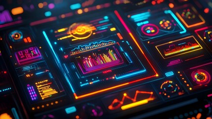Obraz premium Futuristic Neon Interface with Data and Graphs