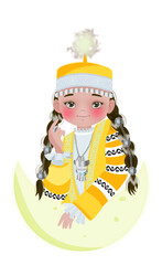 kazakh girl wearing traitional clothes