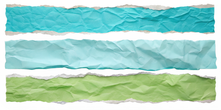 Pastel light green turquoise blue crushed paper isolated on a transparent background