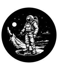 Astronaut in white spacesuit in space.Vector isolated illustration on white background.Print for printing on clothes and paper