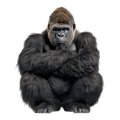 A large gorilla stands proud against a clean white backdrop, showcasing its impressive size and strength.