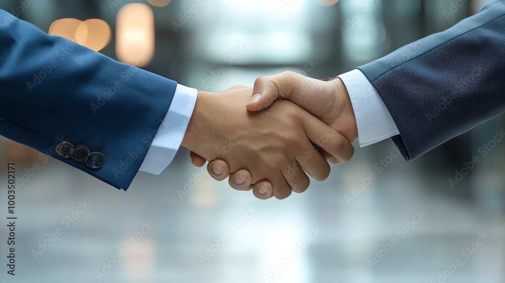 Wall mural a close-up of two hands shaking, symbolizing partnership, agreement, and mutual respect in a profess